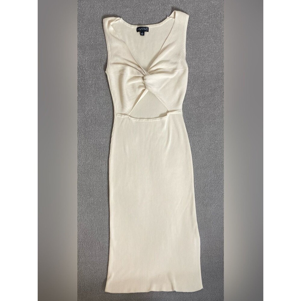 Say What Sleeveless Ivory Twist Front Cutout Ribbed Midi Dress- Summer Tank